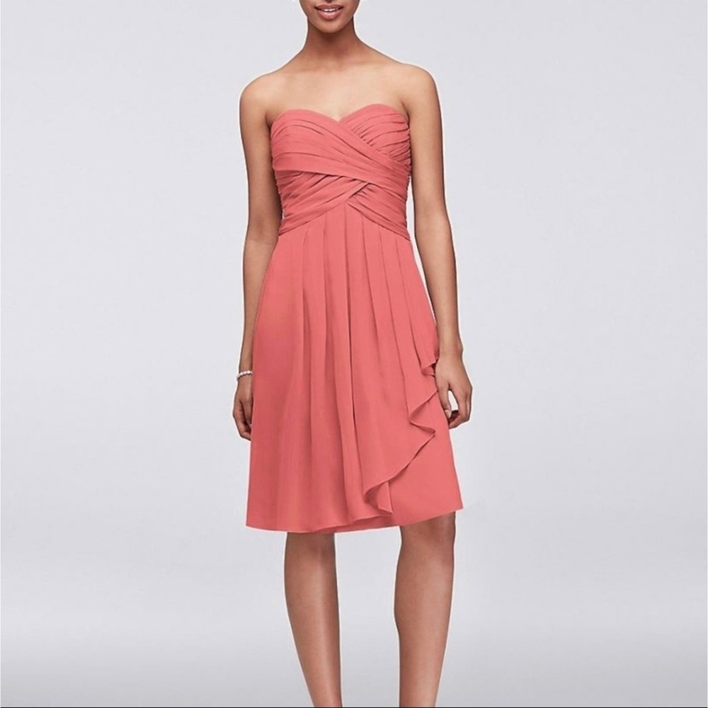 Strapless Crinkle Chiffon Cocktail Dress Size 12